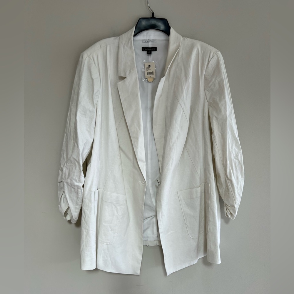 Lane Bryant NWT The Bryant Linen Blend One Button Blazer Ruched 3/4 Sleeves, 24 - Picture 11 of 11